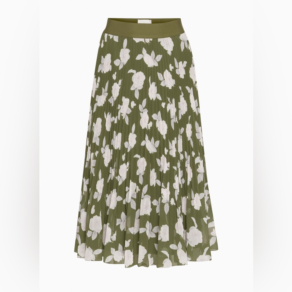 NWOT Wilfred Aritzia Twirl Skirt Olive Green Pink Floral Pleated Midi Skirt - Picture 6 of 10
